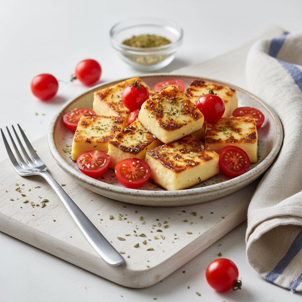 Queijo coalho com oregano e tomate cereja